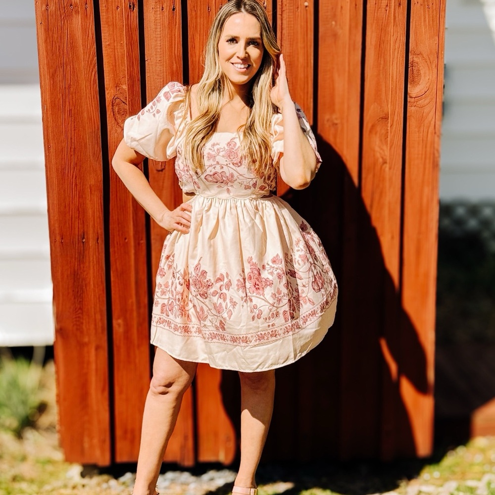 Floral Cream and Pink Dress